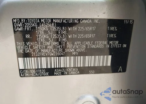 2016 Toyota Rav4 Le z USA, uszkodzony, nr VIN 2T3ZFREV7GW239047